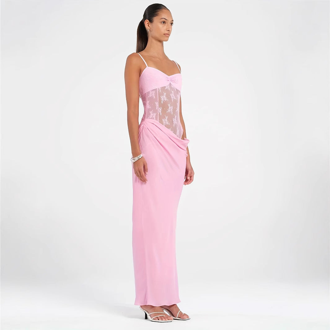 Damen Elegantes Maxikleid mit transparenten Spitzendetails und figurbetontem Schnitt EB
