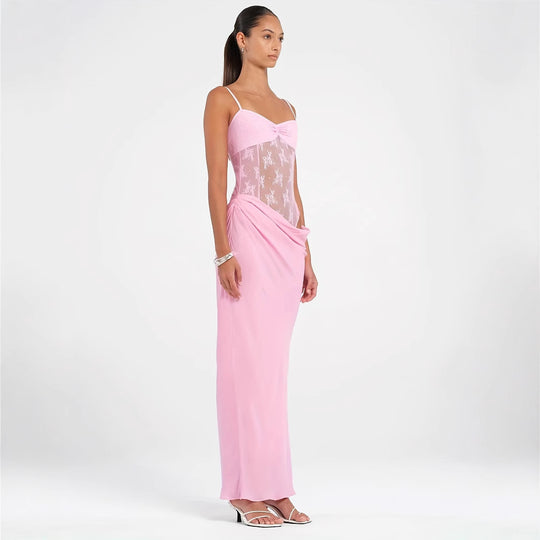Damen Elegantes Maxikleid mit transparenten Spitzendetails und figurbetontem Schnitt EB