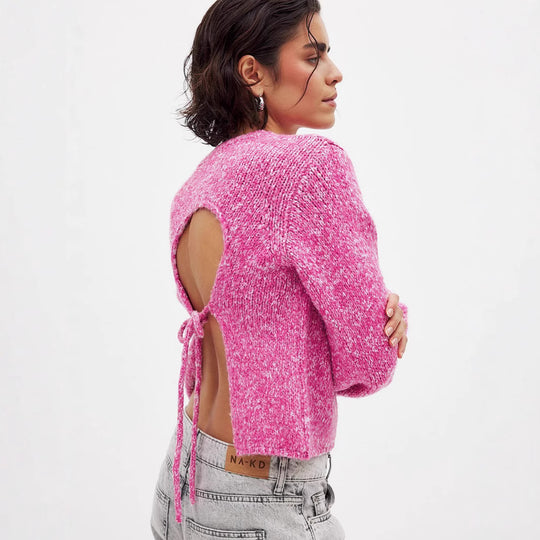 Damen Strickpullover mit offenem Rückendesign und eleganter Schnürung EB