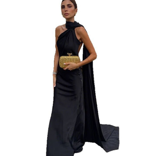 Damen elegantes Abendkleid mit asymmetrischem Schnitt und eindrucksvoller Drapierung EB