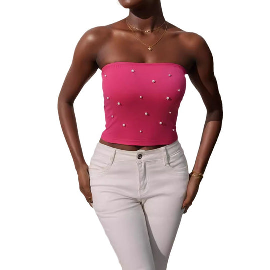 Damen Bandeau-Top mit eleganten Perlenapplikationen EB