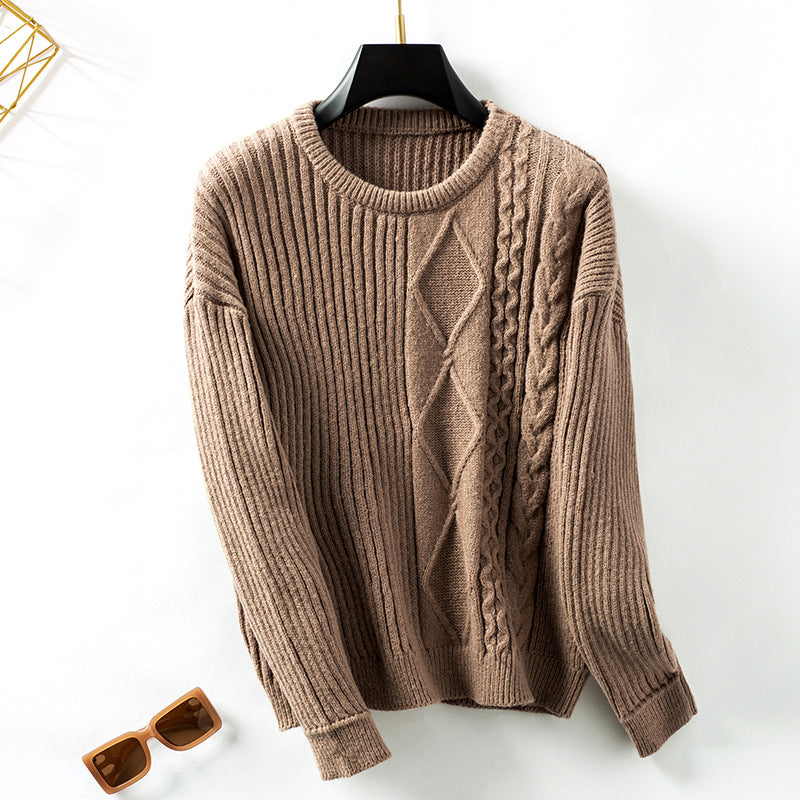 Damen modischer Strickpullover mit strukturierten Mustern und Rundhalsausschnitt EB