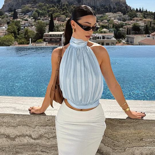 Damen Elegantes Haltertop mit Plisseeverarbeitung EB