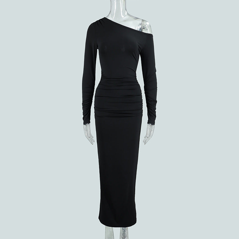 Damen elegantes One-Shoulder Maxikleid mit figurschmeichelnder Raffung EB