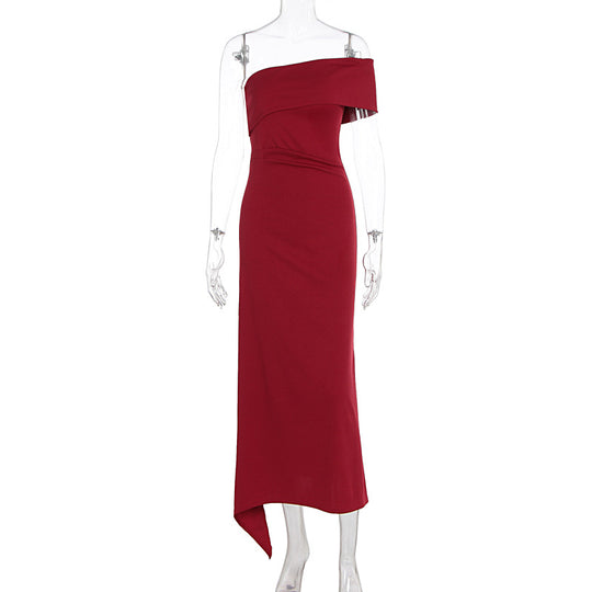 Damen Elegantes Maxikleid mit asymmetrischem Ausschnitt und raffiniertem Träger EB