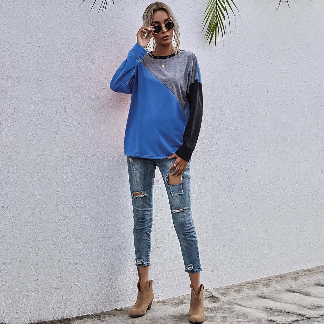 Damen sportlicher Sweatshirt mit modischem Farbblockdesign EB