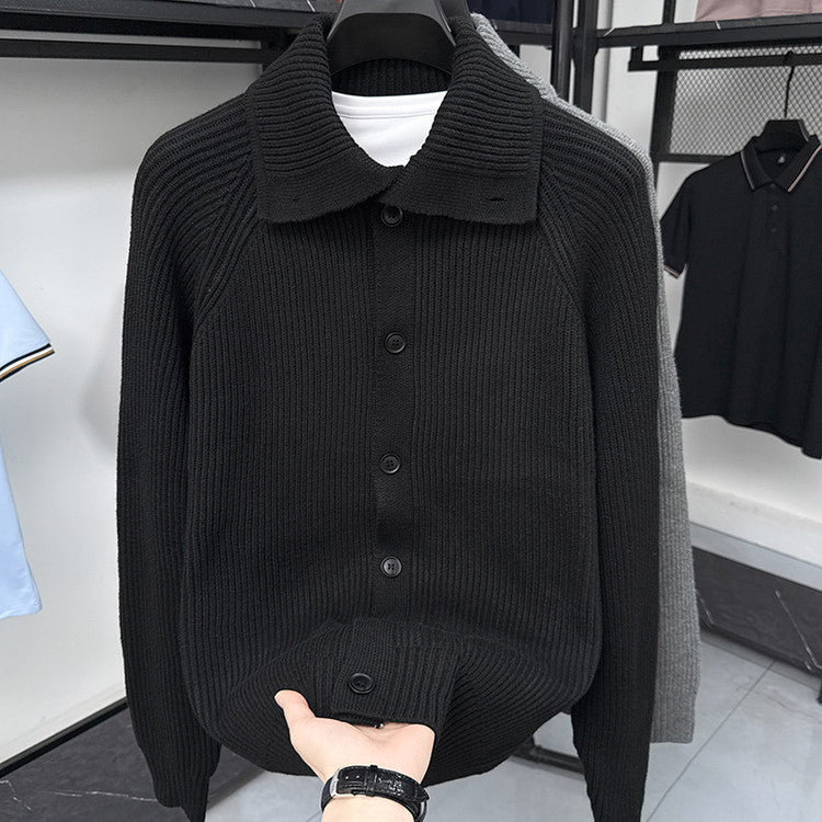 Herren Strickjacke mit weichem Rippstrickmuster und Button-Down-Kragen EB