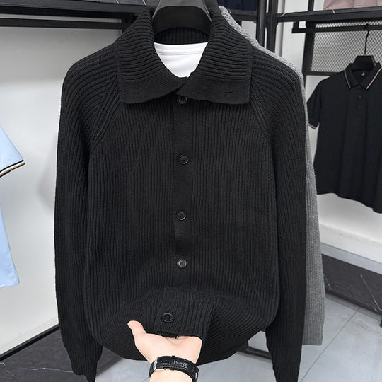 Herren Strickjacke mit weichem Rippstrickmuster und Button-Down-Kragen EB