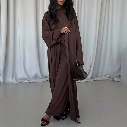 Damen elegantes Maxi-Kleid mit weit geschnittenem Cardigan EB