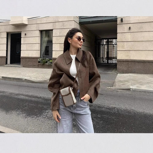 Damen lässige Fleecejacke mit hohem Kragen und praktischen Taschen EB