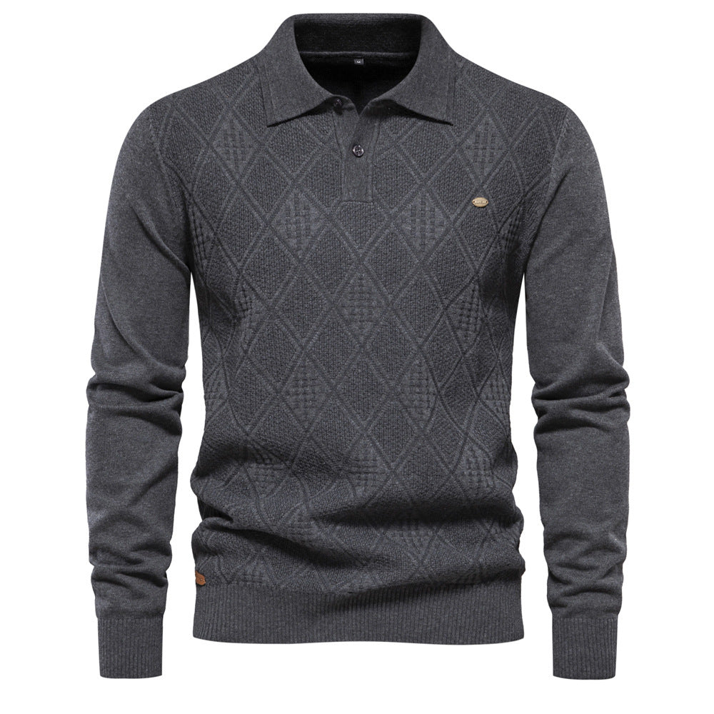 Herren Polo-Pullover mit strukturiertem Diamantmuster und klassischem Kragen EB