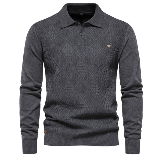 Herren Polo-Pullover mit strukturiertem Diamantmuster und klassischem Kragen EB