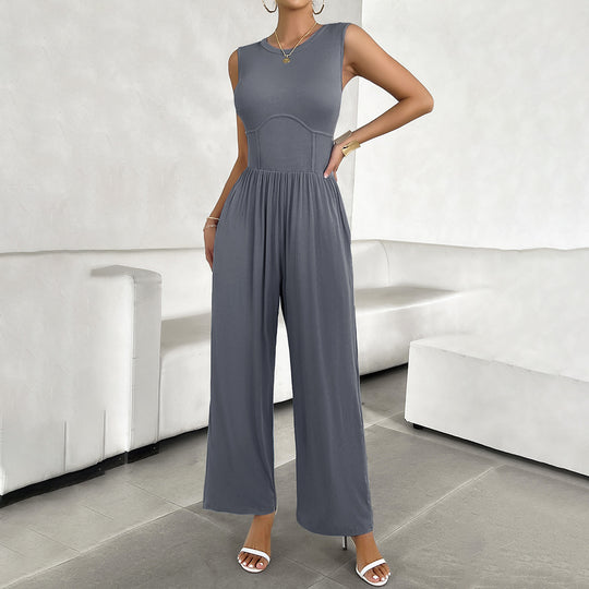 Damen Lässiger Jumpsuit mit weitem Bein und taillierter Ausarbeitung EB