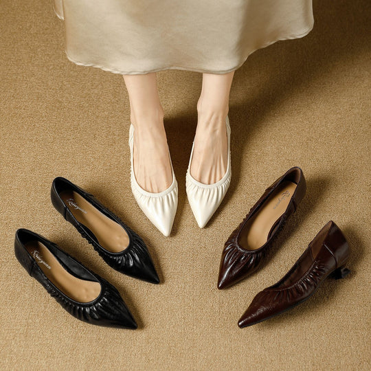 Damen elegante spitze Ballerinas mit raffiniertem Falten-Design EB