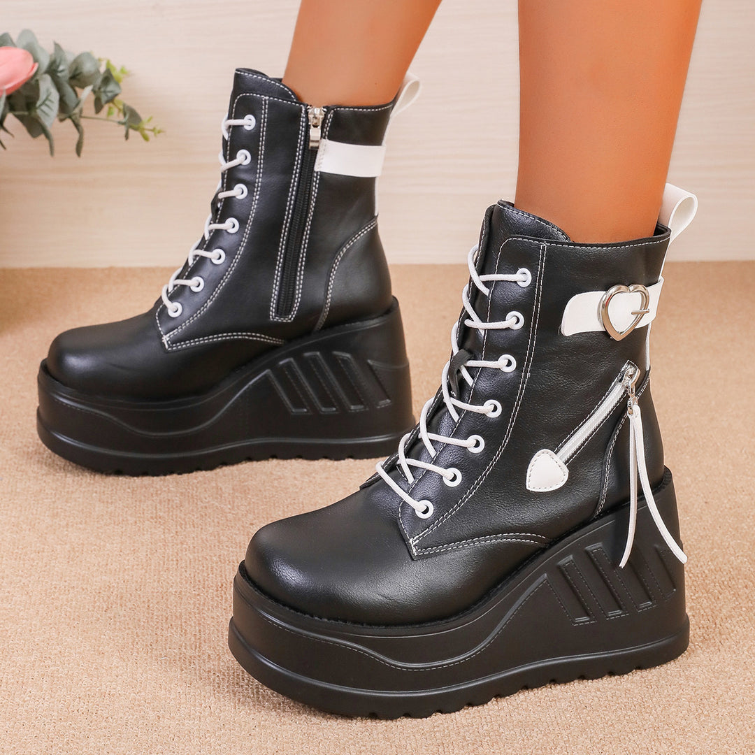 Damen Wedge-Stiefeletten mit hohem Plateau und modischen Details EB