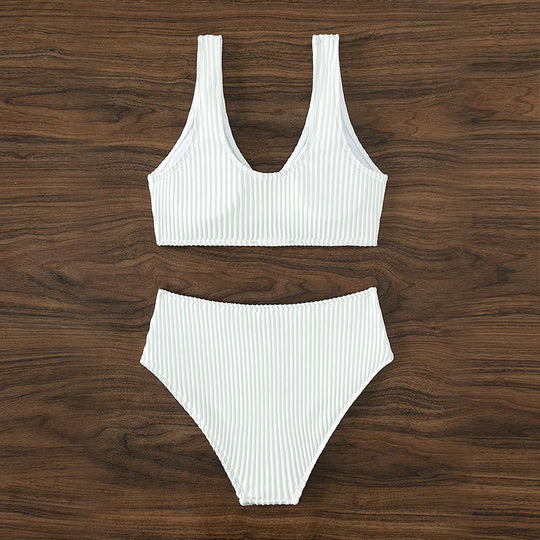 Damen Hochtailliertes Bikini-Set mit strukturiertem Oberteil EB