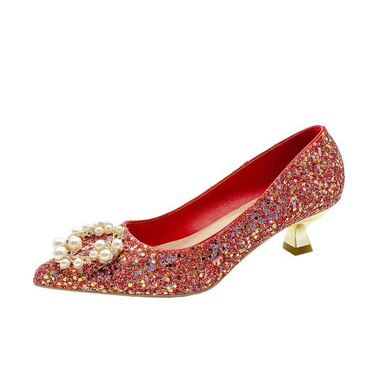 Damen Glamouröse Pumps mit Perlenschmuck EB