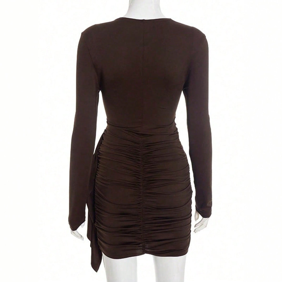 Damen figurbetontes langarm-Bodycon-Minikleid mit Taillenraffung und asymmetrischer Drapierung Eichborn Berlin