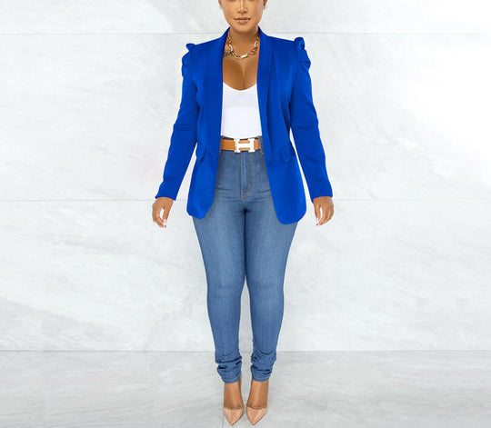 Damen taillierter Blazer mit strukturierten Schulterdetails und offenem Revers EB