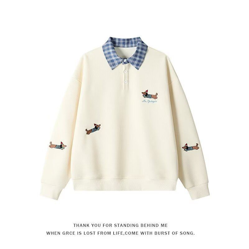 Damen Pullover mit stilvollem Karomuster und tierischem Motiv EB