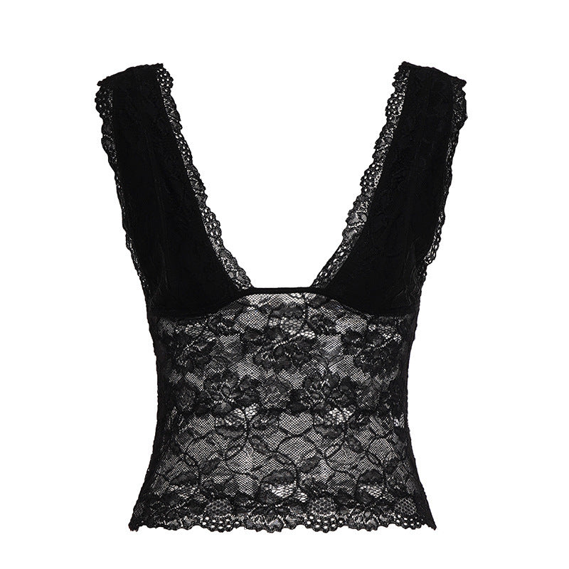Damen-Spitzen-Cami-Top mit tiefem V-Ausschnitt und verführerischem Design EB