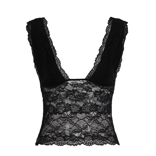 Damen-Spitzen-Cami-Top mit tiefem V-Ausschnitt und verführerischem Design EB