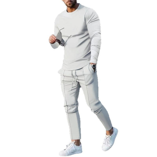 Herren nan eng anliegendes Langarmshirt aus Baumwollstretch mit Rundhalsausschnitt und körperbetonter Passform EB