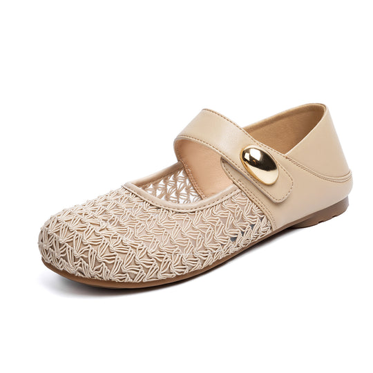 Damen Komfortable Mary Jane Ballerinas mit verstellbarem Riemen und elegantem Dekor EB