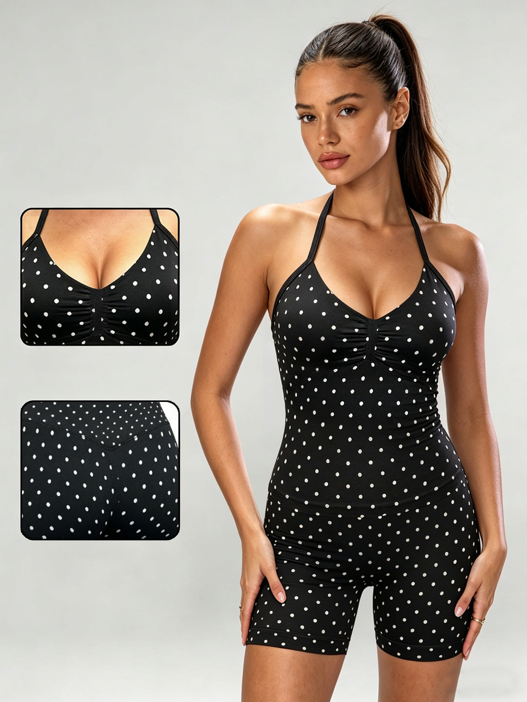 Damen Sportlicher Jumpsuit mit Raffungen und verstellbaren Trägern EB