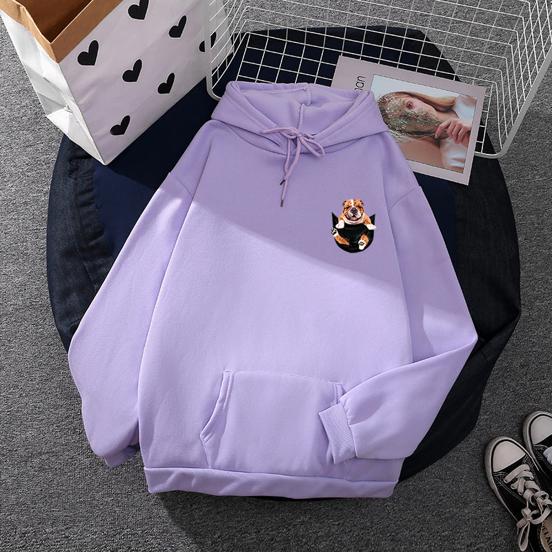 Unisex nan Kapuzenpullover mit Bulldoggen-Taschenpatch, oversized Schnitt und angerauter Fleece-Innenseite EB