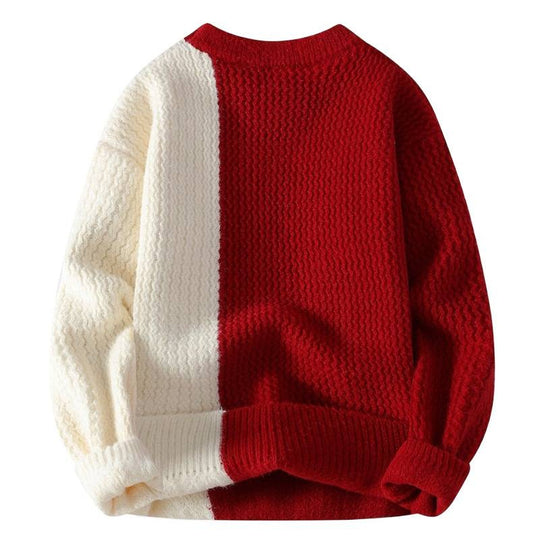 Unisex nan strukturierter Strickpullover mit asymmetrischem Zweifarbdesign und dekorativer Ziernaht EB