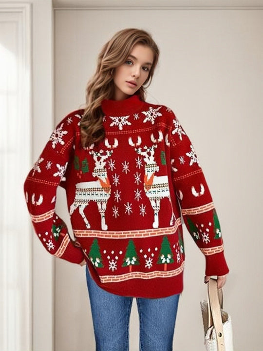 Damen Weihnachtspullover mit festlichem Rentier-Motiv und gemütlichem Schnitt EB