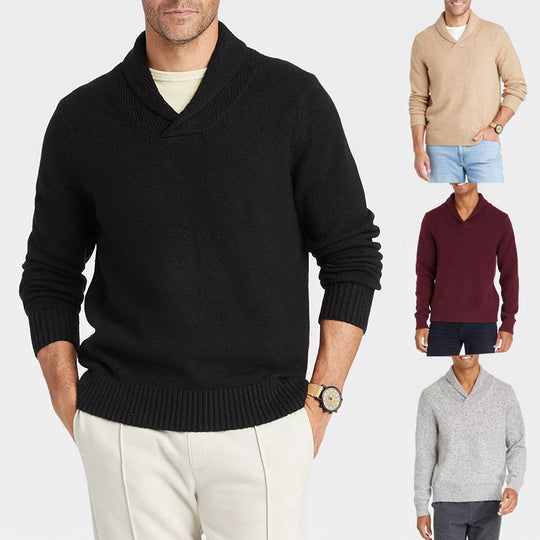 Herren Pullover mit Schalkragen und filigranem Rippdesign EB