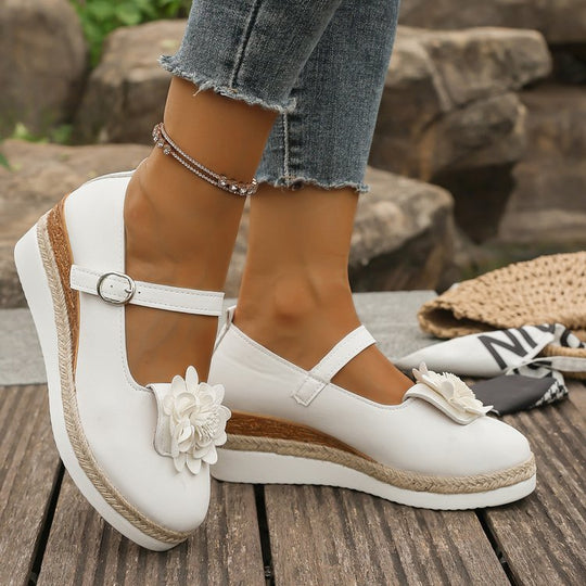 Damen Wedge-Sandaletten mit floraler Verzierungen und komfortabler Sohle EB