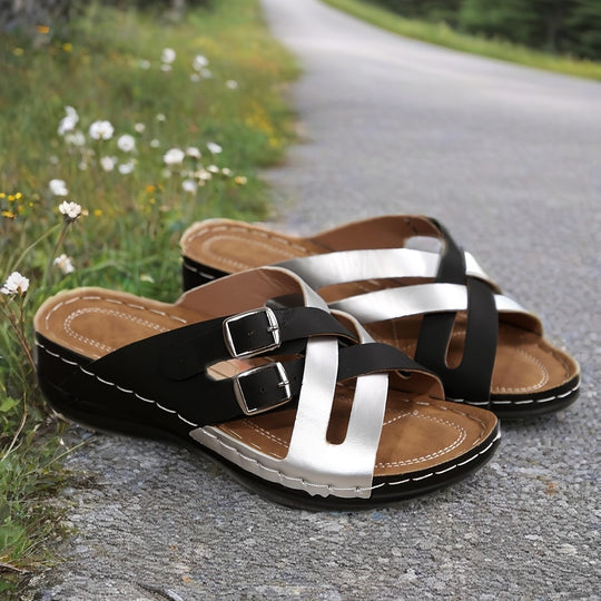 Damen komfortable Clogs mit dekorativen Schnallen EB