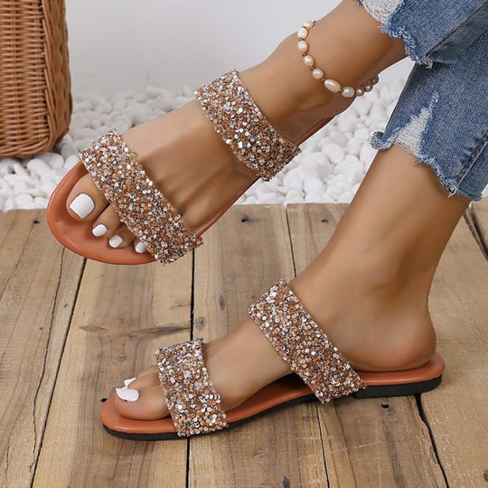 Damen modische Riemchensandalen mit Glitzerdetails EB