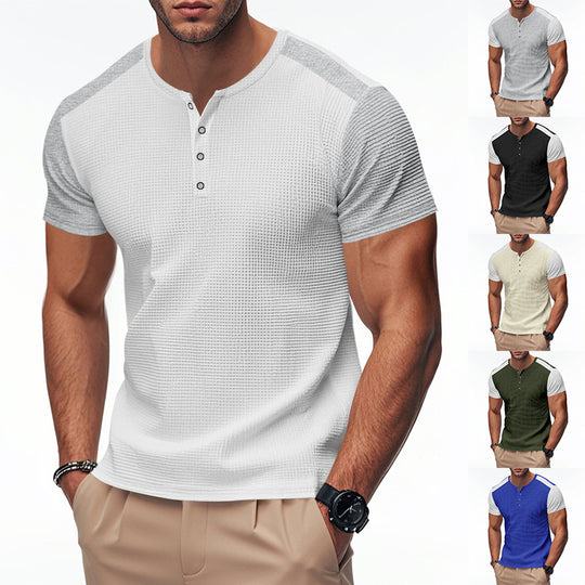 Herren Kurzarm-Henley-T-Shirt mit strukturierter Oberfläche und dezenter Knopfleiste EB