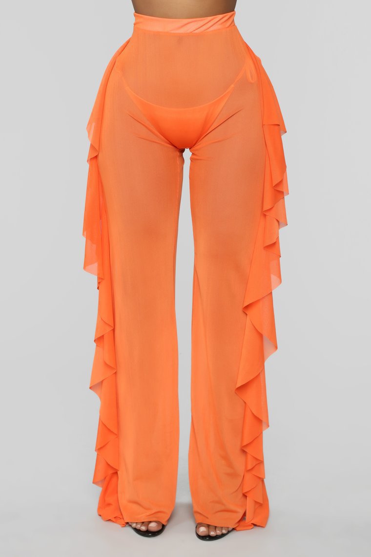 Damen Anziehbare Boho-Hosen mit Rüsche EB