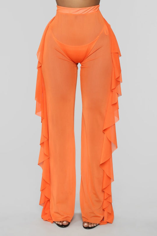 Damen Anziehbare Boho-Hosen mit Rüsche EB