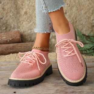Damen modische Sneaker mit luftiger Strickoberfläche und bequemer Plateausohle EB