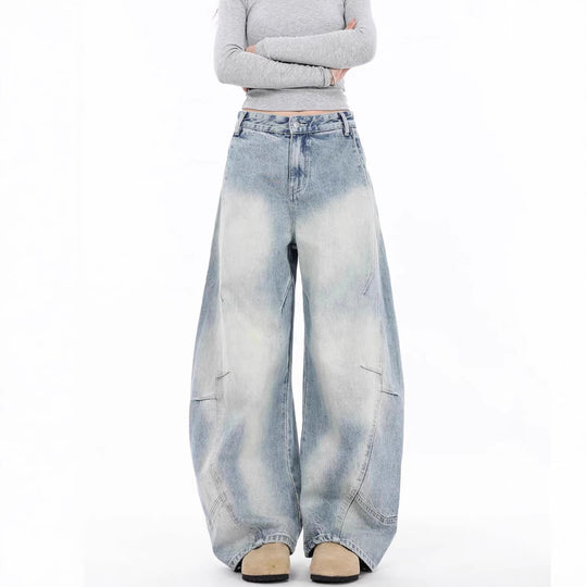 Damen Oversized Denim-Jeans mit weitem Beinschnitt und einzigartigem Waschungseffekt EB