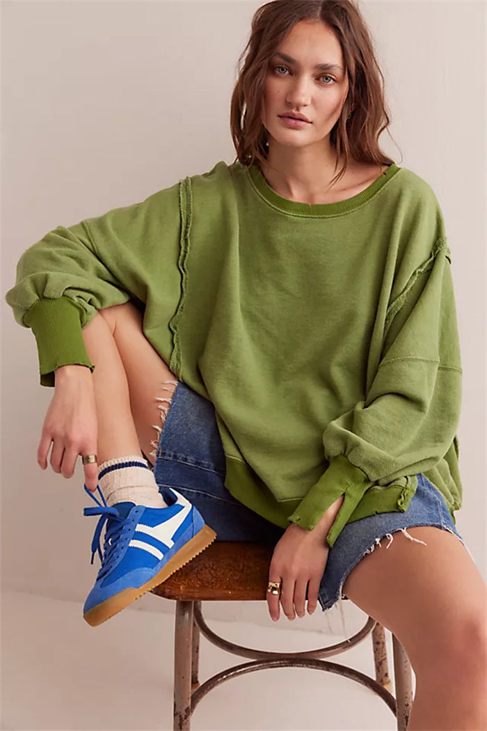 Damen oversized Sweatshirt mit Ballonärmeln, offenen Saumnähten und seitlichen Schlitzen Eichborn Berlin