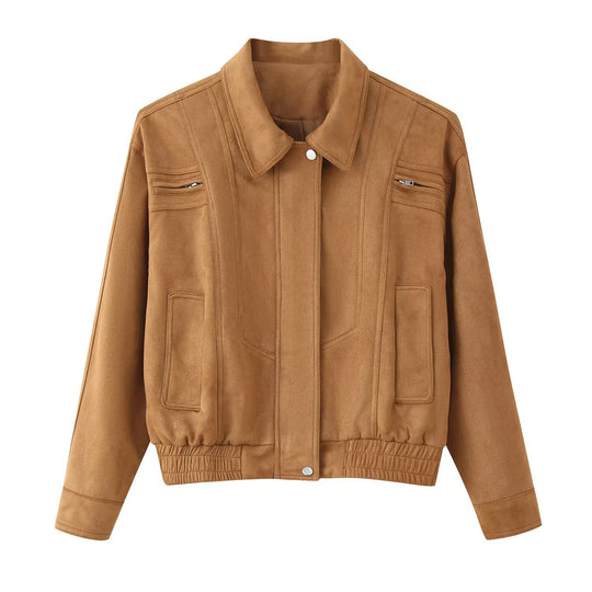 Damen elegante Wildlederjacke mit praktischen Taschen EB
