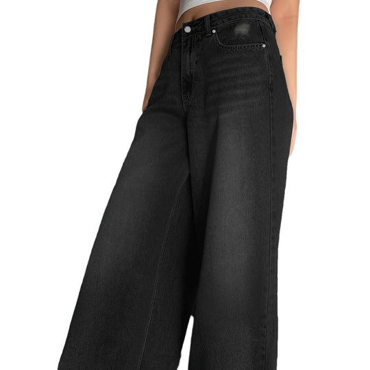 Damen Weite Denim-Hose mit hohem Bund und bequemer Passform EB