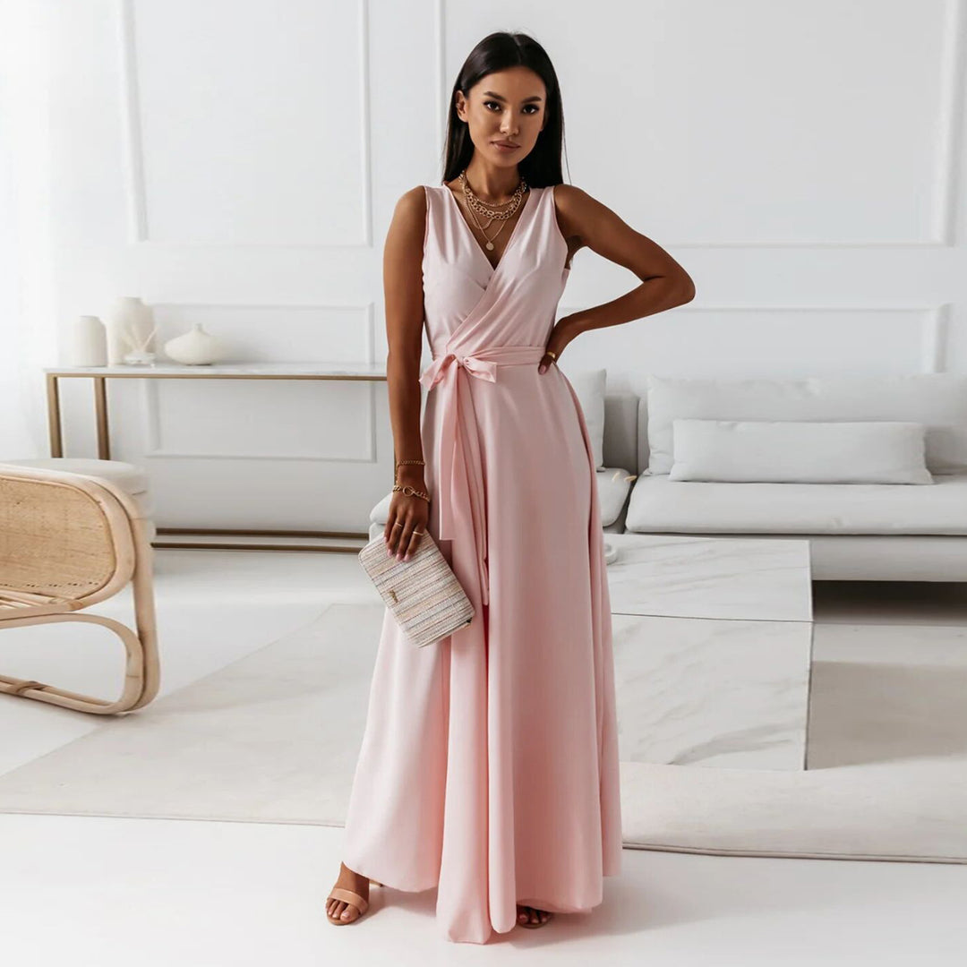 Damen elegantes Wickelkleid mit Taillengürtel EB