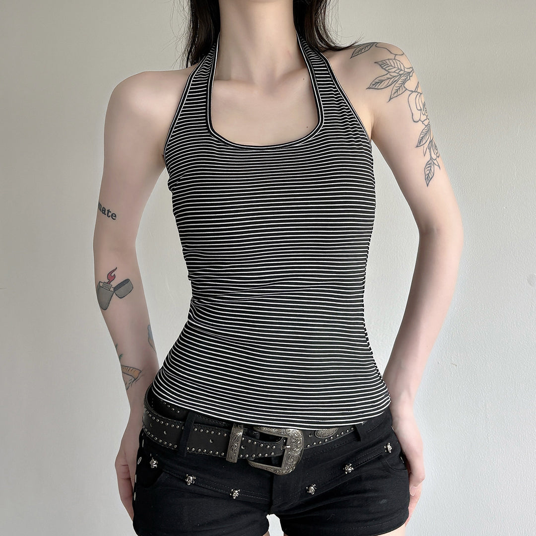 Damen Sportliches Haltertop mit breitem Kragen und feinen Streifen EB
