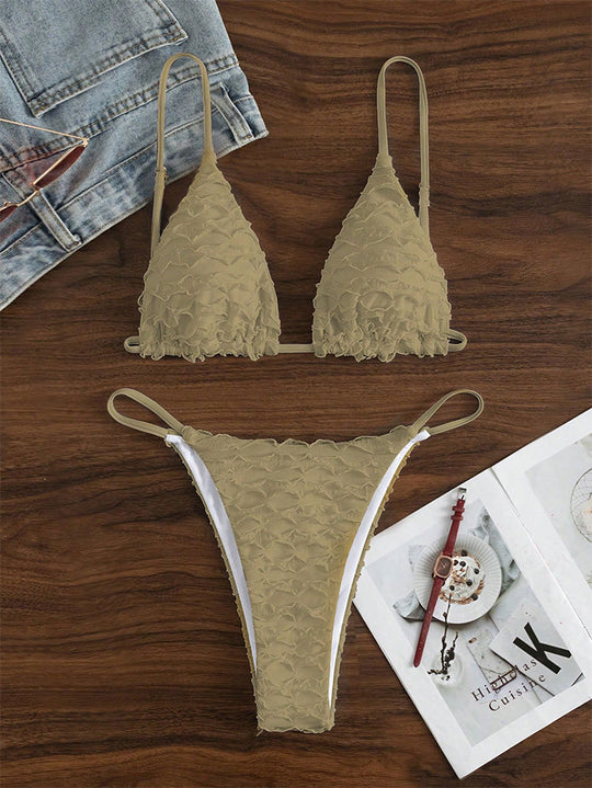 Damen Triangel-Bikini mit voluminösem Rüschendesign EB