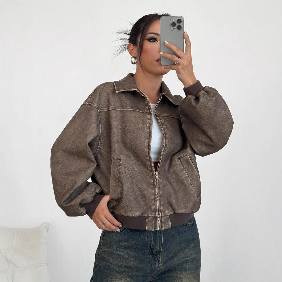 Damen oversized Bomberjacke mit lässigem Schnitt und voluminösen Ärmeln EB