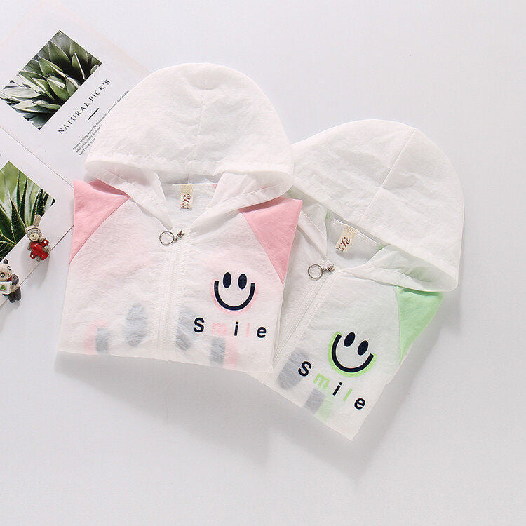 Damen nan leichte Kapuzenjacke mit Smiley-Print, verstellbarem Saum und elastischen Bündchen  EB
