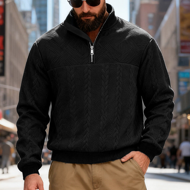 Herren nan strukturiertes Halfzip-Strickpullover mit Zopfmuster und hohem Stehkragen EB